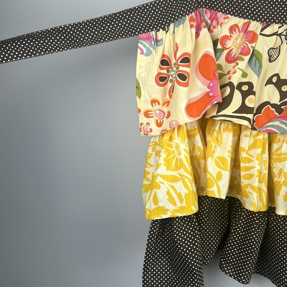 NWOT Vintage Pier 1 Bohemian Ruffle Tiered Apron Colorful Art to Wear OS Tie Bow - Picture 10 of 16